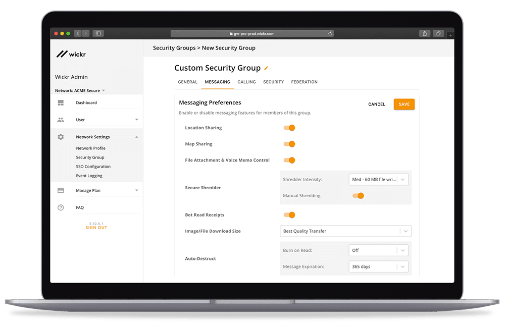Wickr Enterprise Product Screen